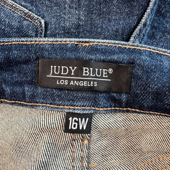 Judy Blue Dark Wash Distressed Boyfriend Fit Jeans Cuffed Q15 - Picture 5 of 7